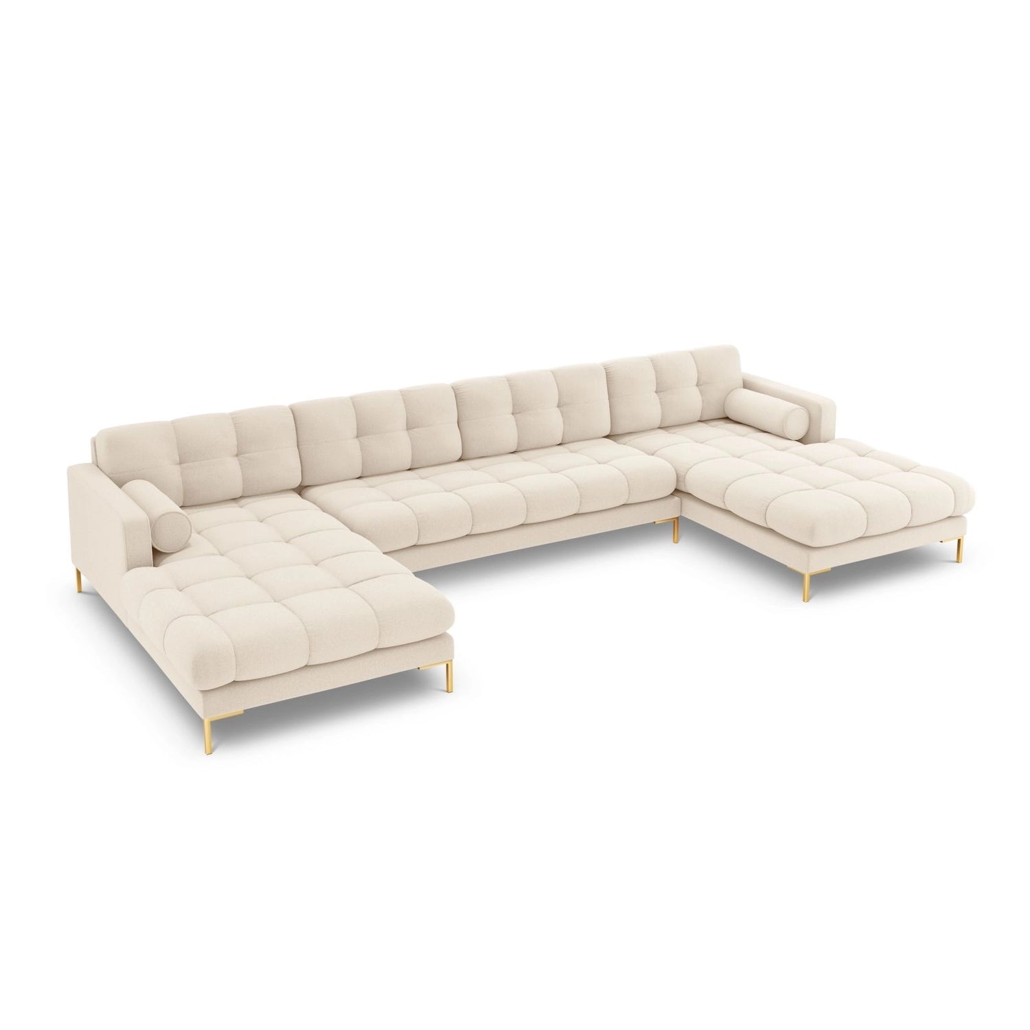 Bali 7-Sitzer Panorama Sofa aus Strukturierter Stoff in Hellbeige (Nea 23), Beine in Goldmetall, 383x185x75 cm von Cosmopolitan Design – Bild 4