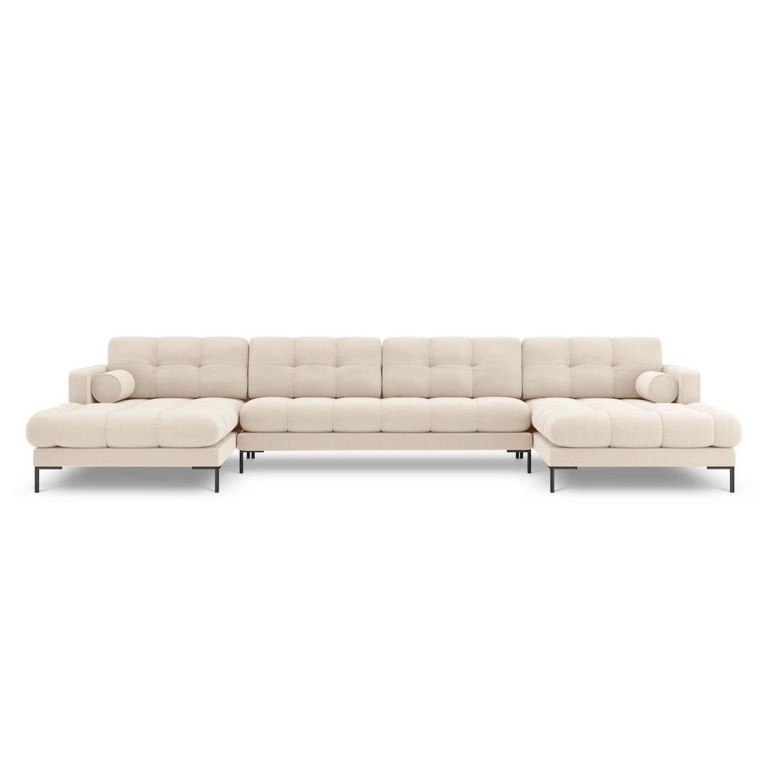 Bali 7-Sitzer Panorama Sofa aus Strukturierter Stoff in Hellbeige (Nea 23), Beine in Schwarzes Metall, 383x185x75 cm von Cosmopolitan Design – Bild 1