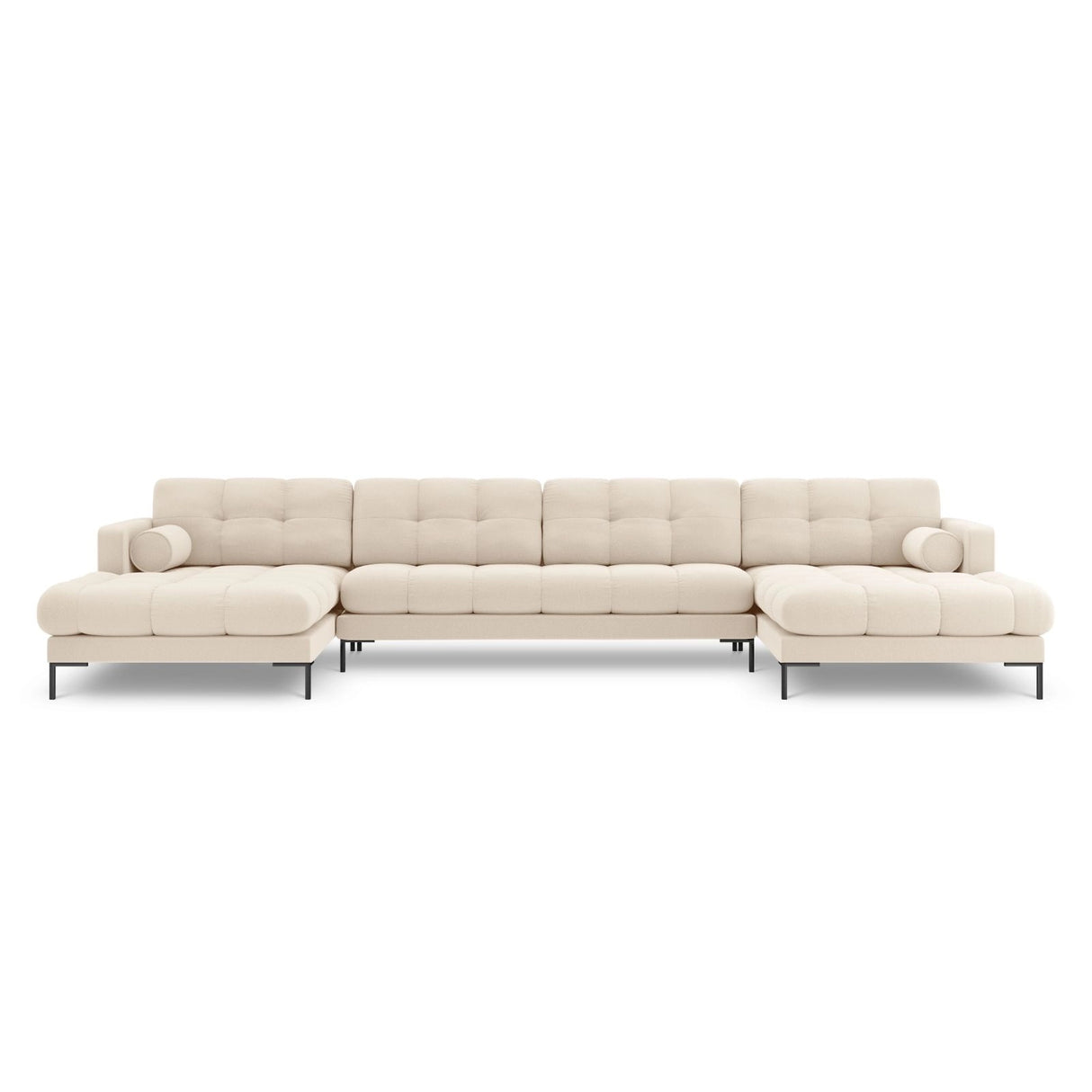 Bali 7-Sitzer Panorama Sofa aus Strukturierter Stoff in Hellbeige (Nea 23), Beine in Schwarzes Metall, 383x185x75 cm von Cosmopolitan Design – Bild 1