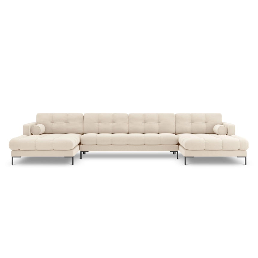 Bali 7-Sitzer Panorama Sofa aus Strukturierter Stoff in Hellbeige (Nea 23), Beine in Schwarzes Metall, 383x185x75 cm von Cosmopolitan Design – Bild 1