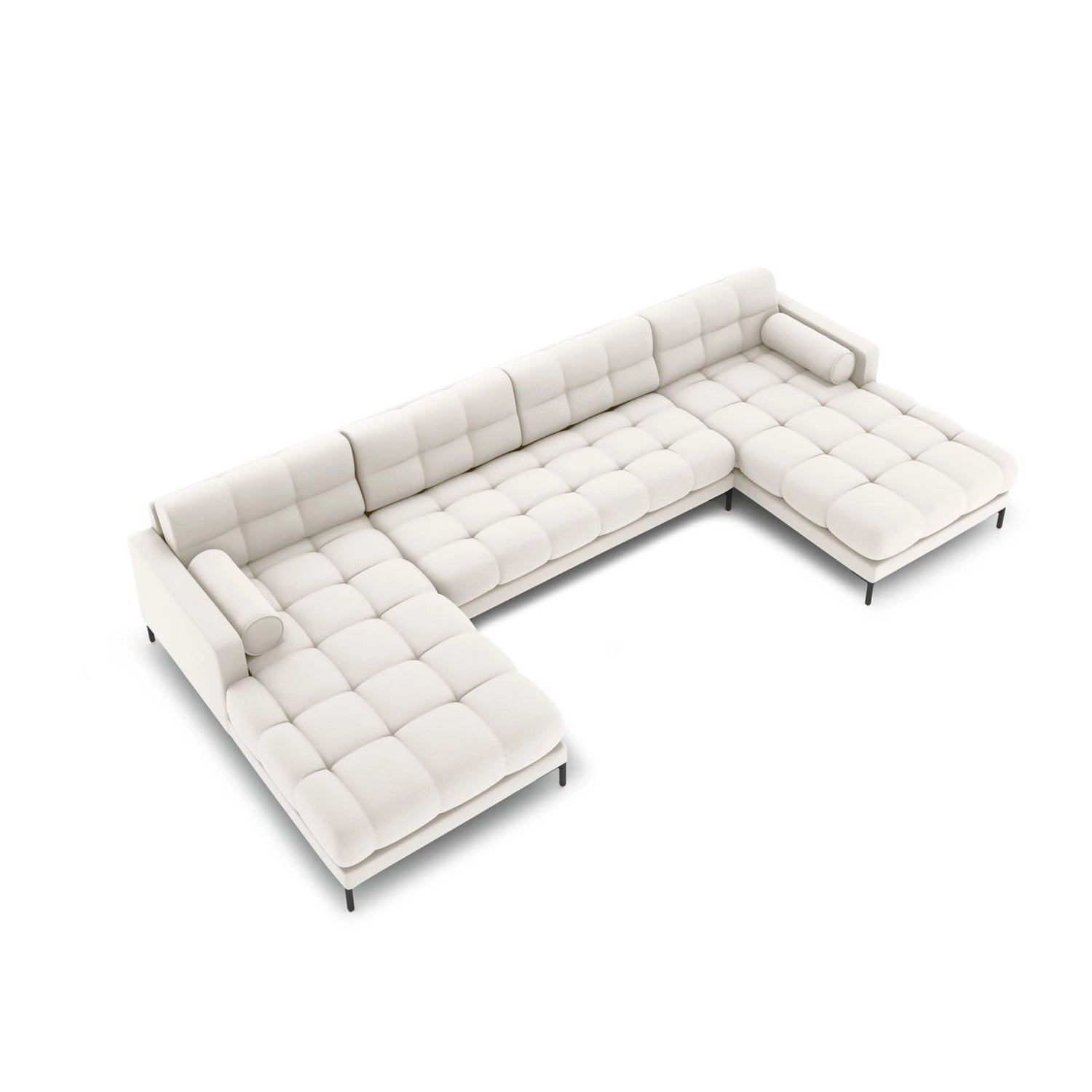 Bali 7-Sitzer Panorama Sofa aus Strukturierter Stoff in Hellbeige (Neve 02), Beine in Schwarzes Metall, 383x185x75 cm von Cosmopolitan Design – Bild 1