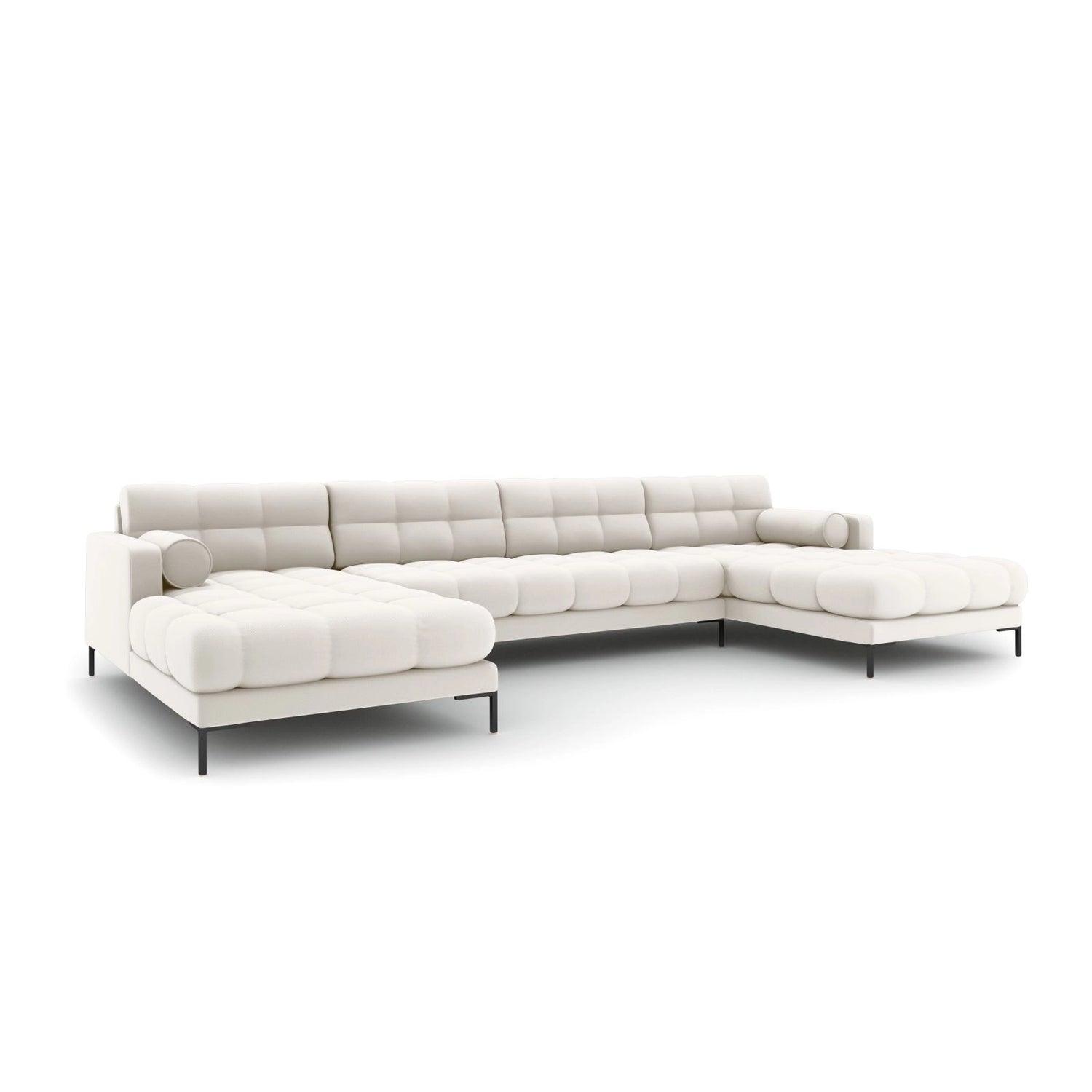 Bali 7-Sitzer Panorama Sofa aus Strukturierter Stoff in Hellbeige (Neve 02), Beine in Schwarzes Metall, 383x185x75 cm von Cosmopolitan Design – Bild 3