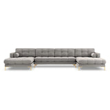 Bali 7-Sitzer Panorama Sofa aus Strukturierter Stoff in Hellgrau (Nea 07), Beine in Goldmetall, 383x185x75 cm von Cosmopolitan Design – Bild 1