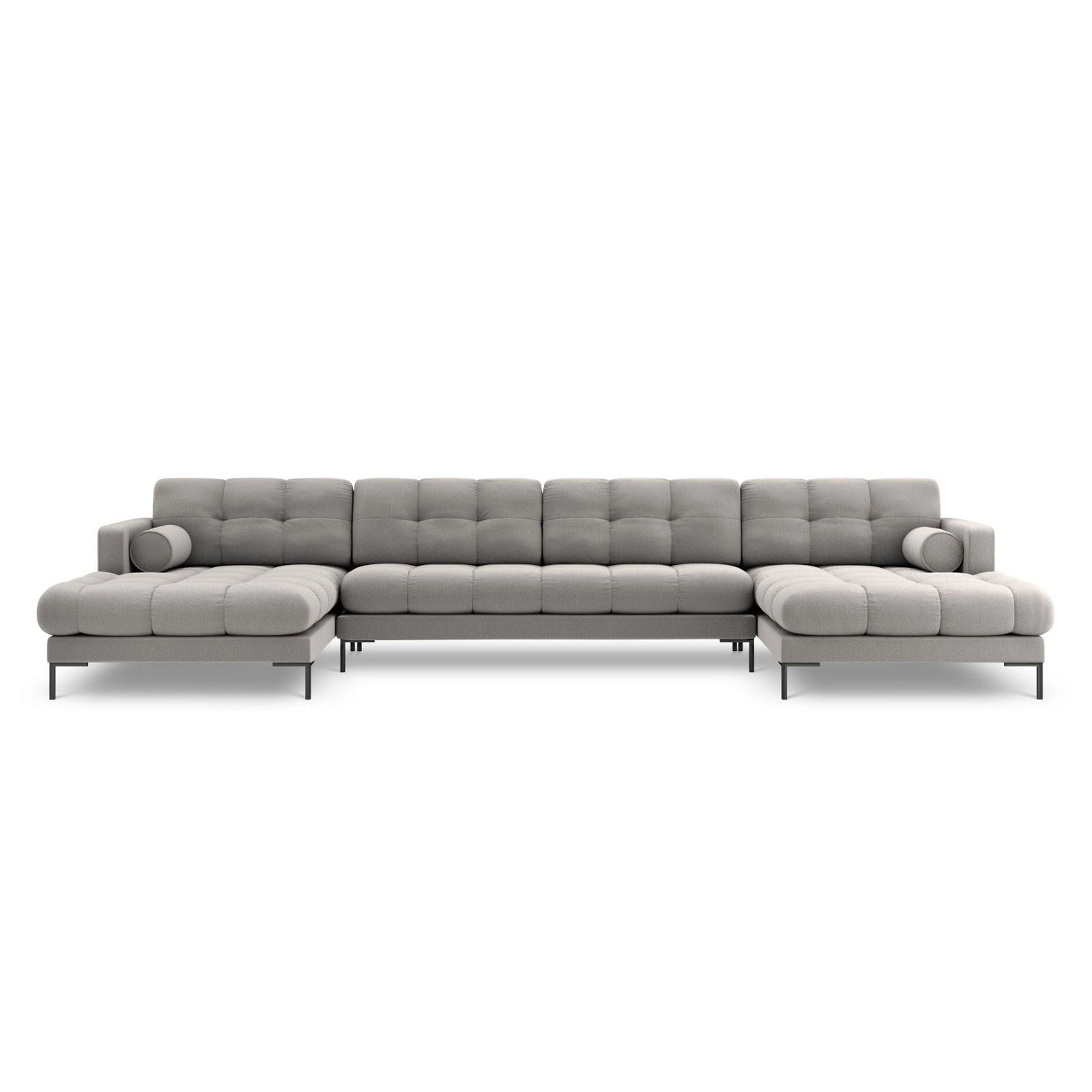 Bali 7-Sitzer Panorama Sofa aus Strukturierter Stoff in Hellgrau (Nea 07), Beine in Schwarzes Metall, 383x185x75 cm von Cosmopolitan Design – Bild 1