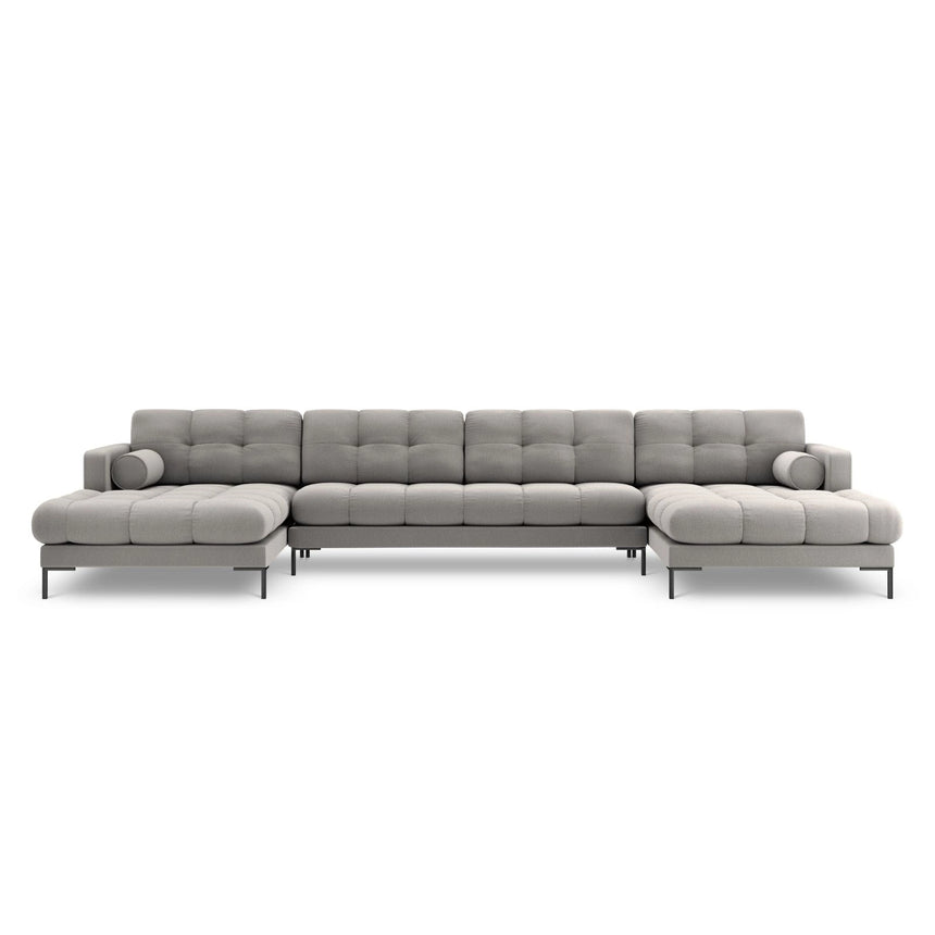 Bali 7-Sitzer Panorama Sofa aus Strukturierter Stoff in Hellgrau (Nea 07), Beine in Schwarzes Metall, 383x185x75 cm von Cosmopolitan Design – Bild 1