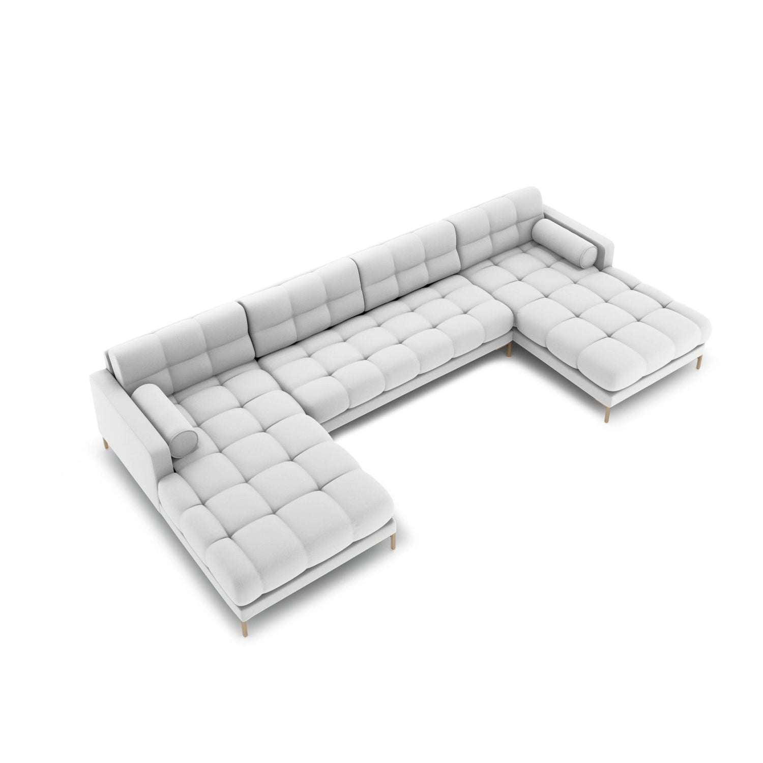 Bali 7-Sitzer Panorama Sofa aus Strukturierter Stoff in Hellgrau (Neve 80), Beine in Goldmetall, 383x185x75 cm von Cosmopolitan Design – Bild 1
