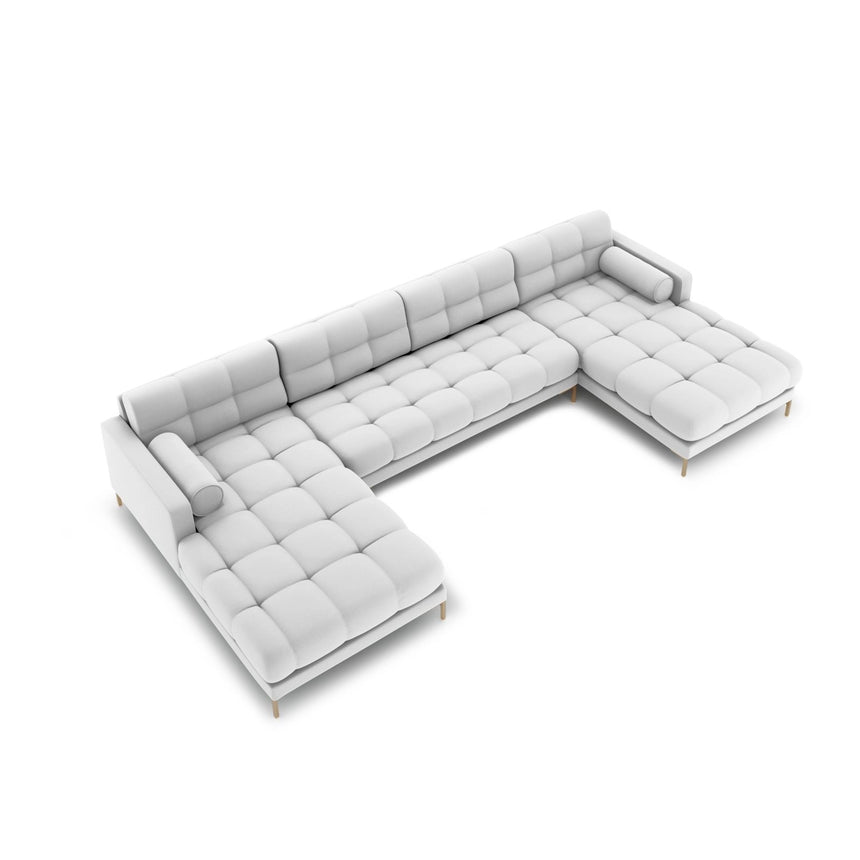 Bali 7-Sitzer Panorama Sofa aus Strukturierter Stoff in Hellgrau (Neve 80), Beine in Goldmetall, 383x185x75 cm von Cosmopolitan Design – Bild 1
