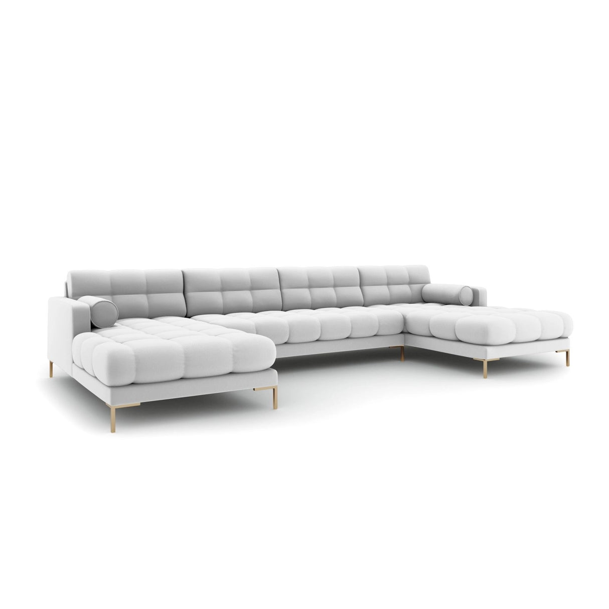 Bali 7-Sitzer Panorama Sofa aus Strukturierter Stoff in Hellgrau (Neve 80), Beine in Goldmetall, 383x185x75 cm von Cosmopolitan Design – Bild 3