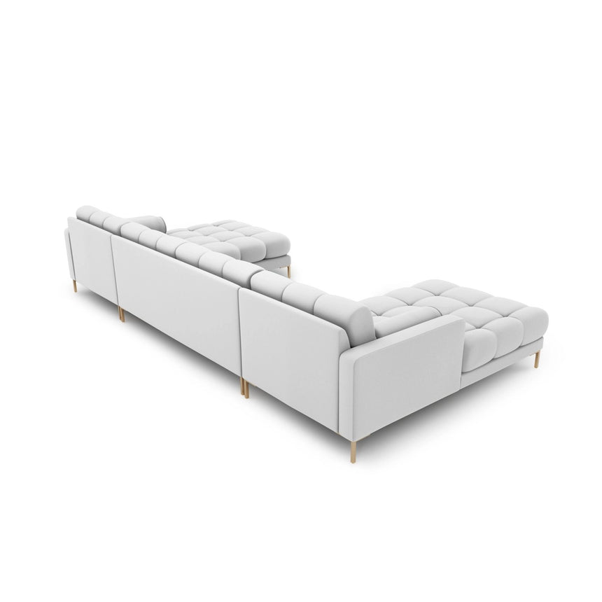 Bali 7-Sitzer Panorama Sofa aus Strukturierter Stoff in Hellgrau (Neve 80), Beine in Goldmetall, 383x185x75 cm von Cosmopolitan Design – Bild 4