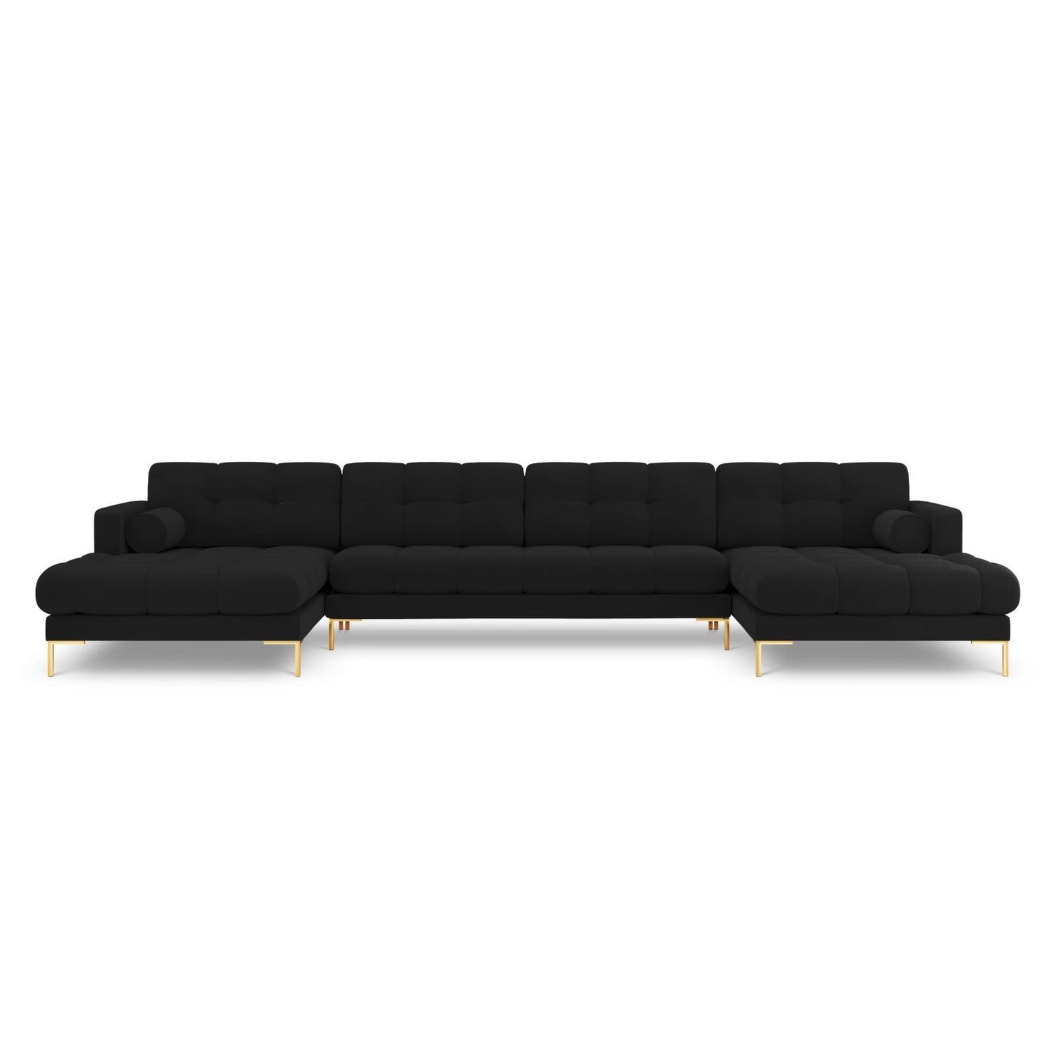 Bali 7-Sitzer Panorama Sofa aus Strukturierter Stoff in Schwarz (Nea 19), Beine in Goldmetall, 383x185x75 cm von Cosmopolitan Design – Bild 1
