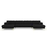Bali 7-Sitzer Panorama Sofa aus Strukturierter Stoff in Schwarz (Nea 19), Beine in Goldmetall, 383x185x75 cm von Cosmopolitan Design – Bild 1