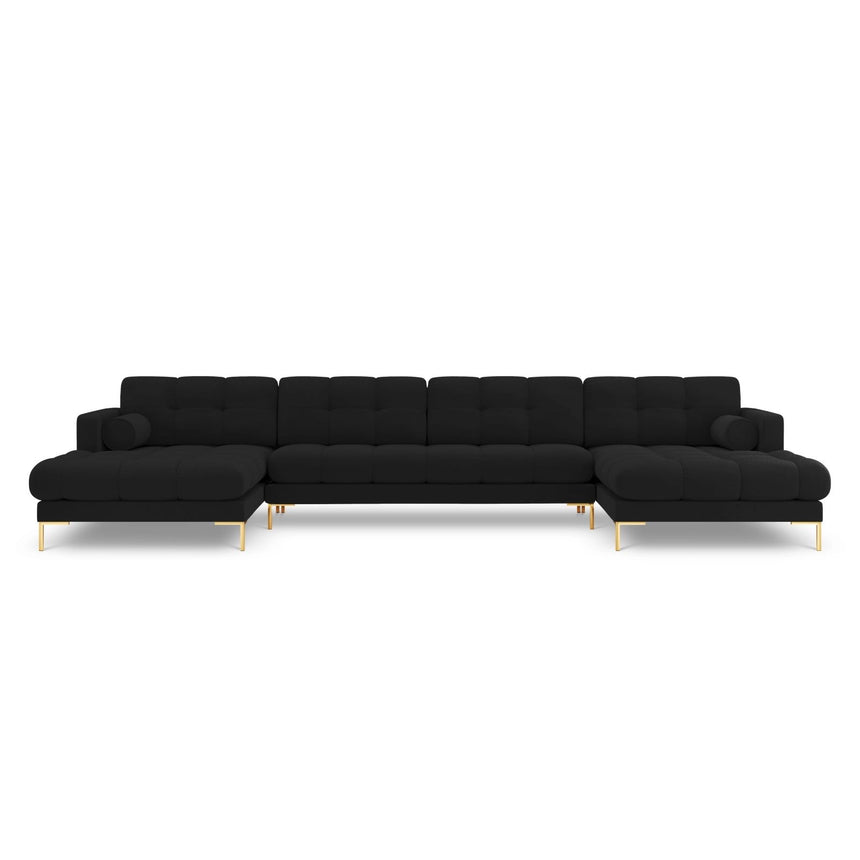 Bali 7-Sitzer Panorama Sofa aus Strukturierter Stoff in Schwarz (Nea 19), Beine in Goldmetall, 383x185x75 cm von Cosmopolitan Design – Bild 1