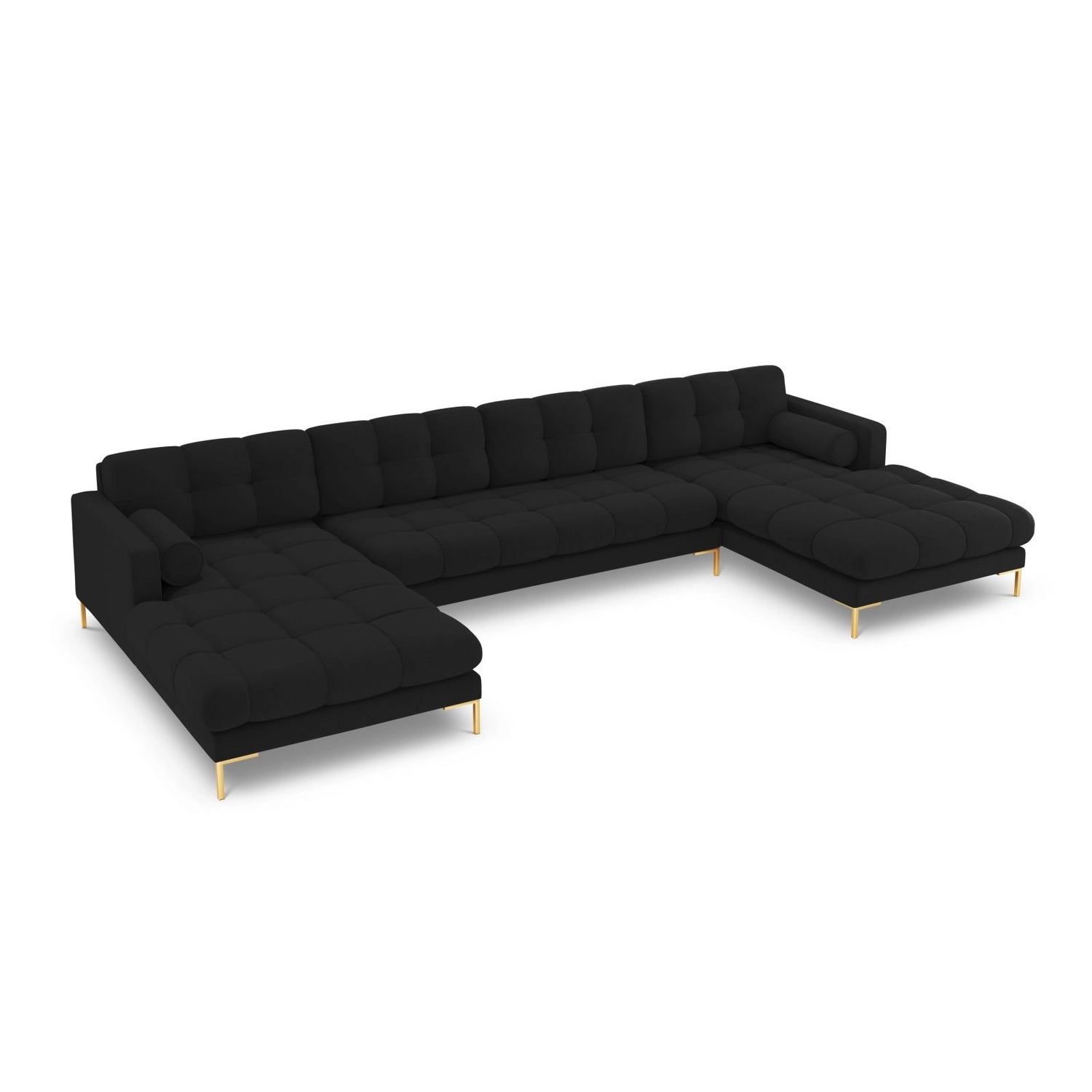 Bali 7-Sitzer Panorama Sofa aus Strukturierter Stoff in Schwarz (Nea 19), Beine in Goldmetall, 383x185x75 cm von Cosmopolitan Design – Bild 4