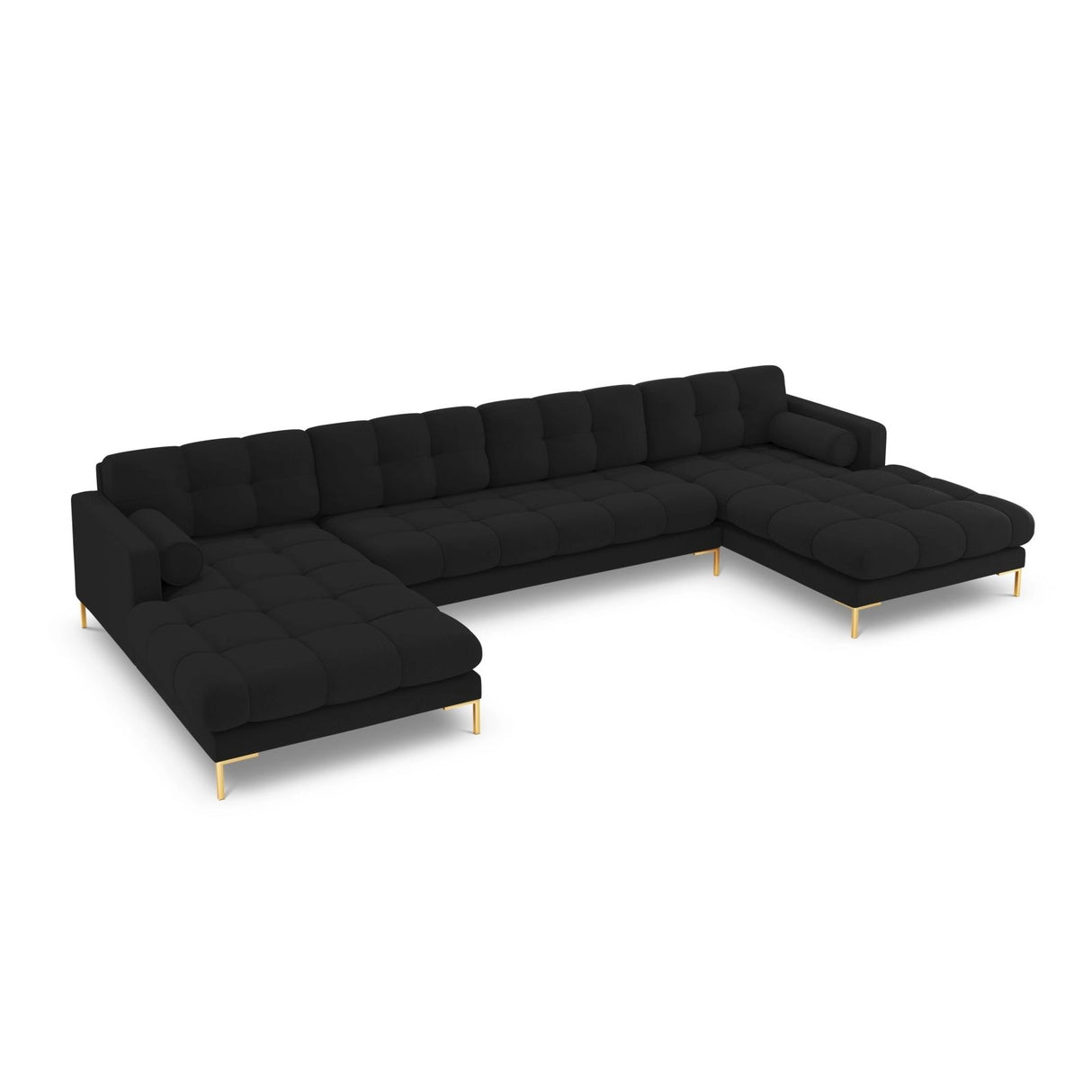 Bali 7-Sitzer Panorama Sofa aus Strukturierter Stoff in Schwarz (Nea 19), Beine in Goldmetall, 383x185x75 cm von Cosmopolitan Design – Bild 4