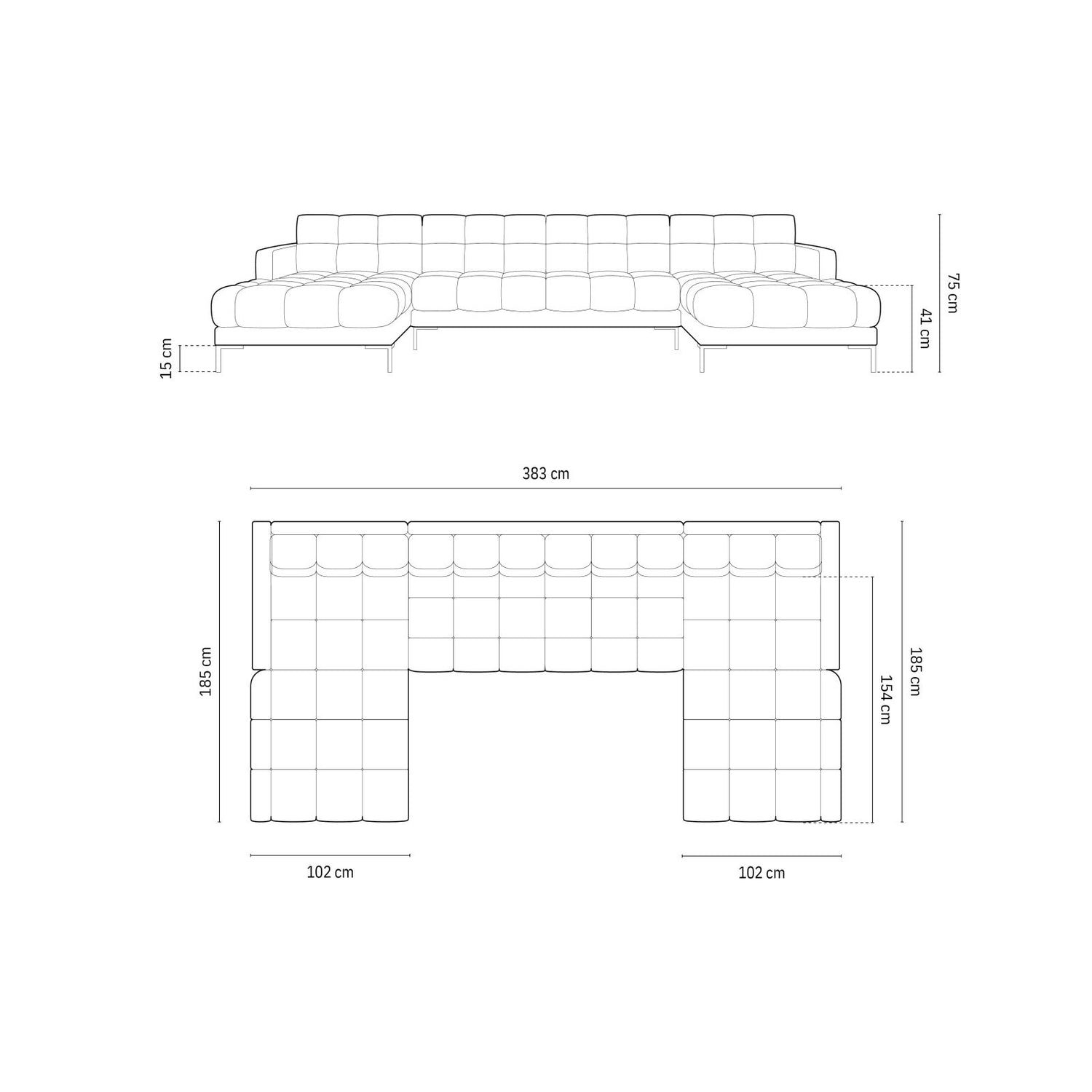 Bali 7-Sitzer Panorama Sofa aus Strukturierter Stoff in Schwarz (Nea 19), Beine in Schwarzes Metall, 383x185x75 cm von Cosmopolitan Design – Bild 3