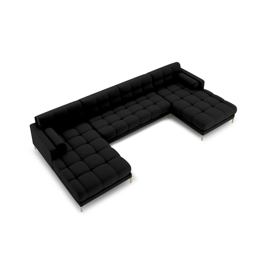Bali 7-Sitzer Panorama Sofa aus Strukturierter Stoff in Schwarz (Neve 100), Beine in Goldmetall, 383x185x75 cm von Cosmopolitan Design – Bild 1