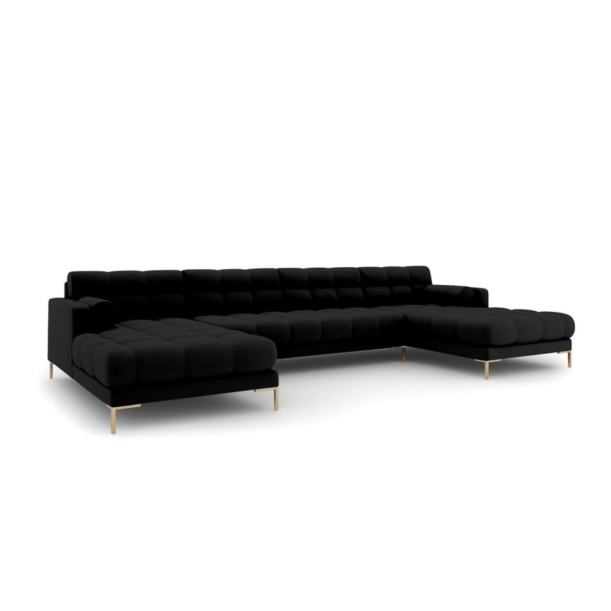 Bali 7-Sitzer Panorama Sofa aus Strukturierter Stoff in Schwarz (Neve 100), Beine in Goldmetall, 383x185x75 cm von Cosmopolitan Design – Bild 3