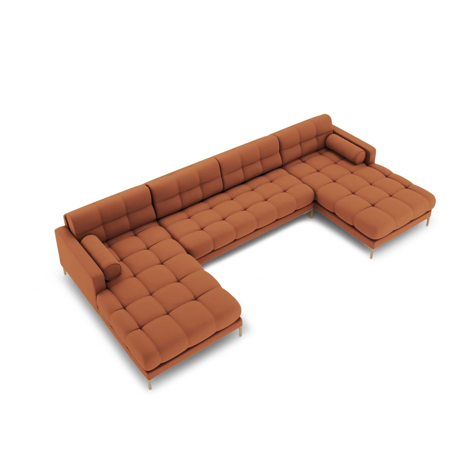 Bali 7-Sitzer Panorama Sofa aus Strukturierter Stoff in Ziegelstein (Neve 52), Beine in Goldmetall, 383x185x75 cm von Cosmopolitan Design – Bild 1