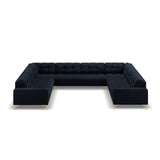 Bali 9-Sitzer Panorama Sofa aus Samt in Dunkelblau (Bluvel 89), Beine in Goldmetall, 327x256x75 cm von Cosmopolitan Design – Bild 3