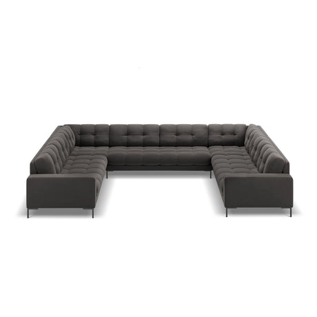 Bali 9-Sitzer Panorama Sofa aus Samt in Dunkelgrau (Bluvel 18), Beine in Schwarzes Metall, 327x256x75 cm von Cosmopolitan Design – Bild 3