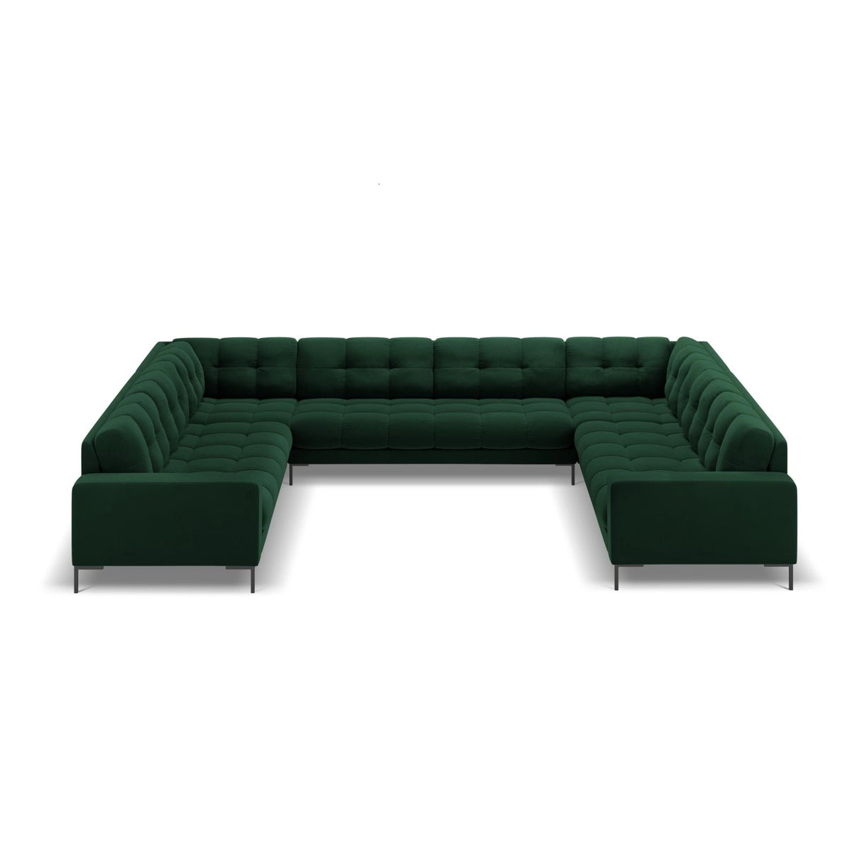 Bali 9-Sitzer Panorama Sofa aus Samt in Flaschengrün (Bluvel 78), Beine in Schwarzes Metall, 327x256x75 cm von Cosmopolitan Design – Bild 3