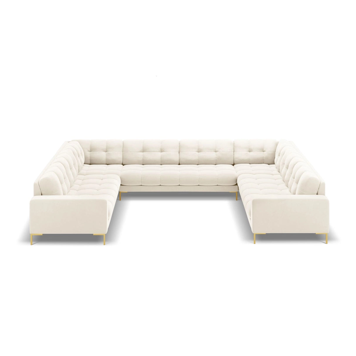 Bali 9-Sitzer Panorama Sofa aus Samt in Hellbeige (Bluvel 22), Beine in Goldmetall, 327x256x75 cm von Cosmopolitan Design – Bild 3