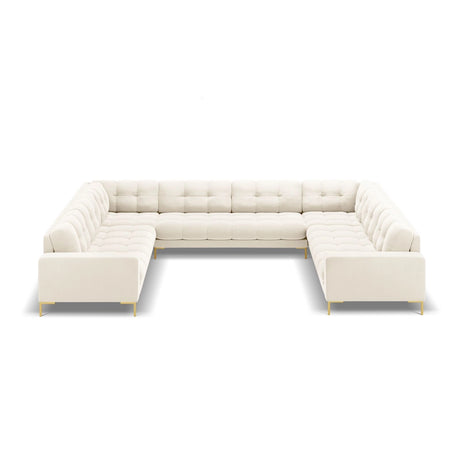 Bali 9-Sitzer Panorama Sofa aus Samt in Hellbeige (Bluvel 22), Beine in Goldmetall, 327x256x75 cm von Cosmopolitan Design – Bild 3