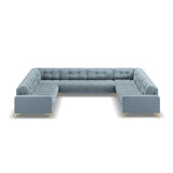 Bali 9-Sitzer Panorama Sofa aus Samt in Hellblau (Bluvel 06), Beine in Goldmetall, 327x256x75 cm von Cosmopolitan Design – Bild 3