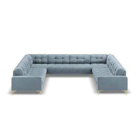 Bali 9-Sitzer Panorama Sofa aus Samt in Hellblau (Bluvel 06), Beine in Goldmetall, 327x256x75 cm von Cosmopolitan Design – Bild 3