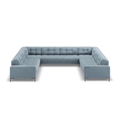 Bali 9-Sitzer Panorama Sofa aus Samt in Hellblau (Bluvel 06), Beine in Schwarzes Metall, 327x256x75 cm von Cosmopolitan Design – Bild 3