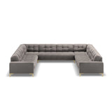 Bali 9-Sitzer Panorama Sofa aus Samt in Hellgrau (Bluvel 13), Beine in Goldmetall, 327x256x75 cm von Cosmopolitan Design – Bild 3
