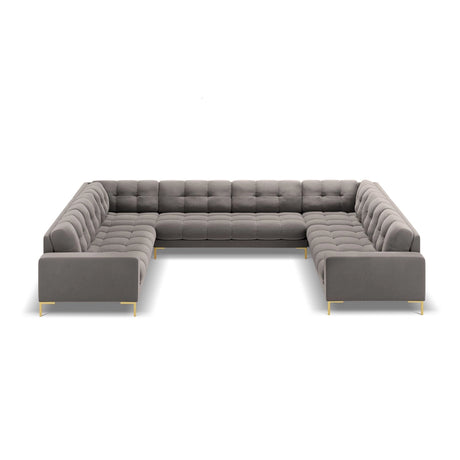 Bali 9-Sitzer Panorama Sofa aus Samt in Hellgrau (Bluvel 13), Beine in Goldmetall, 327x256x75 cm von Cosmopolitan Design – Bild 3