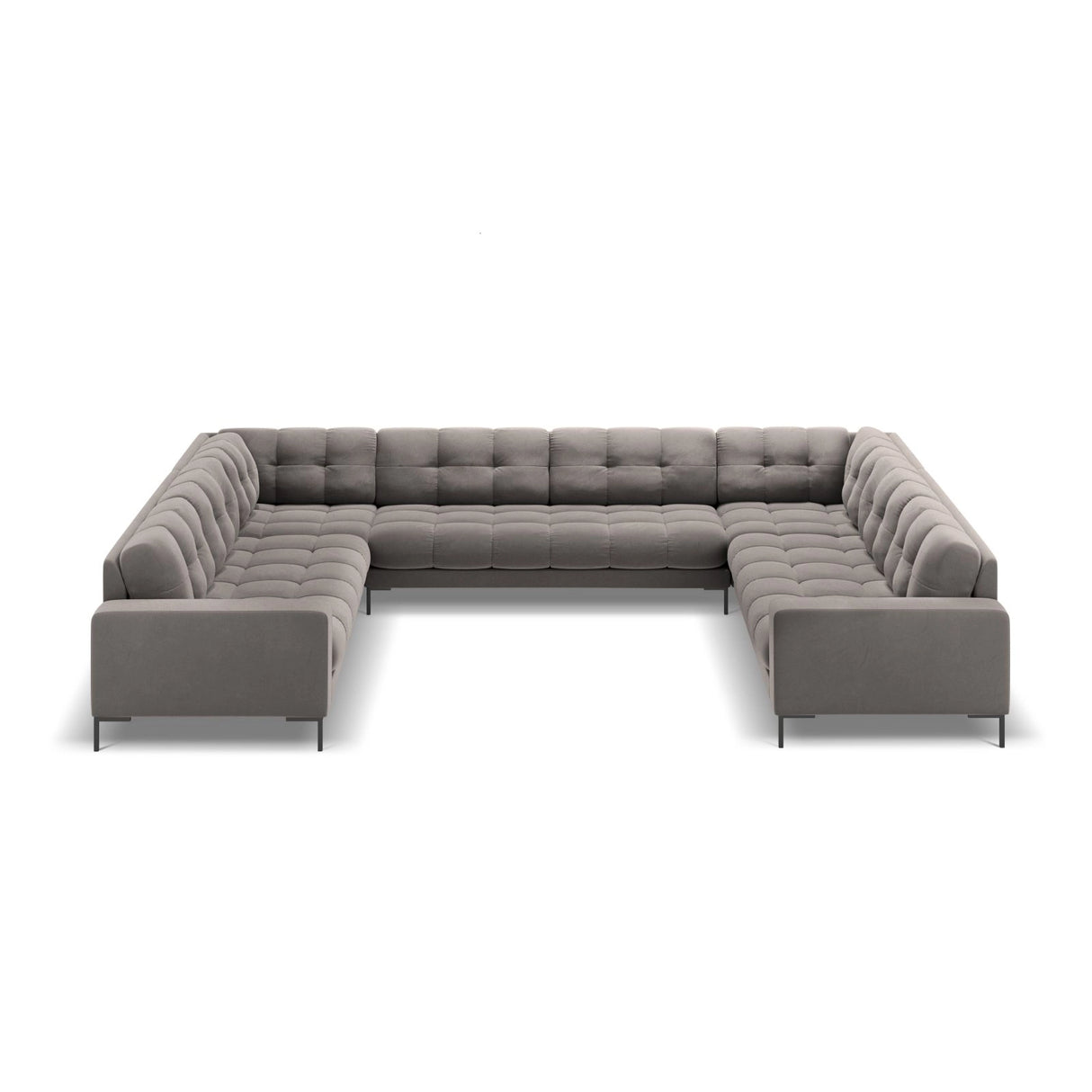 Bali 9-Sitzer Panorama Sofa aus Samt in Hellgrau (Bluvel 13), Beine in Schwarzes Metall, 327x256x75 cm von Cosmopolitan Design – Bild 3