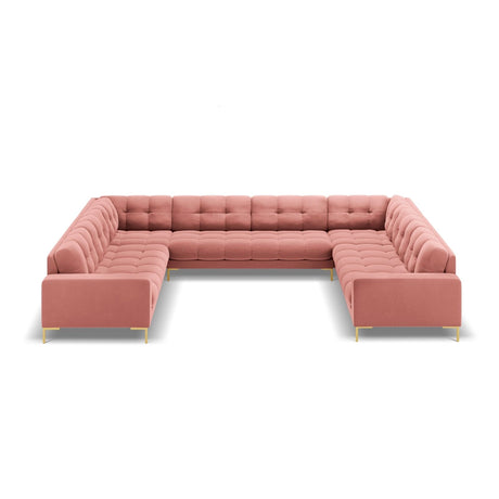 Bali 9-Sitzer Panorama Sofa aus Samt in Rosa (Bluvel 52), Beine in Goldmetall, 327x256x75 cm von Cosmopolitan Design – Bild 3