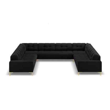 Bali 9-Sitzer Panorama Sofa aus Samt in Schwarz (Bluvel 19), Beine in Goldmetall, 327x256x75 cm von Cosmopolitan Design – Bild 3