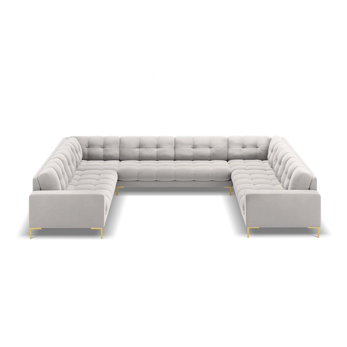 Bali 9-Sitzer Panorama Sofa aus Samt in Silber (Bluvel 03), Beine in Goldmetall, 327x256x75 cm von Cosmopolitan Design – Bild 3