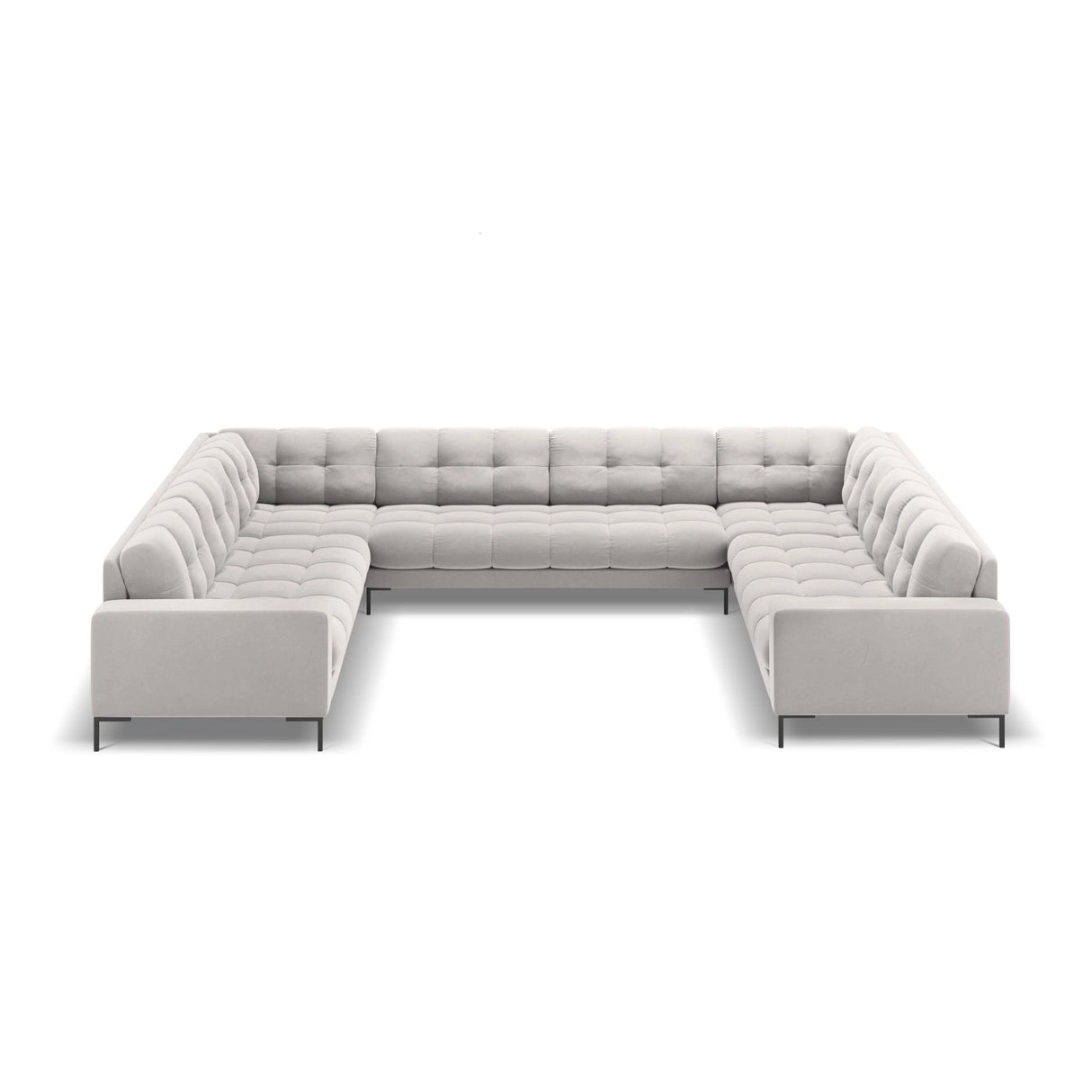 Bali 9-Sitzer Panorama Sofa aus Samt in Silber (Bluvel 03), Beine in Schwarzes Metall, 327x256x75 cm von Cosmopolitan Design – Bild 3