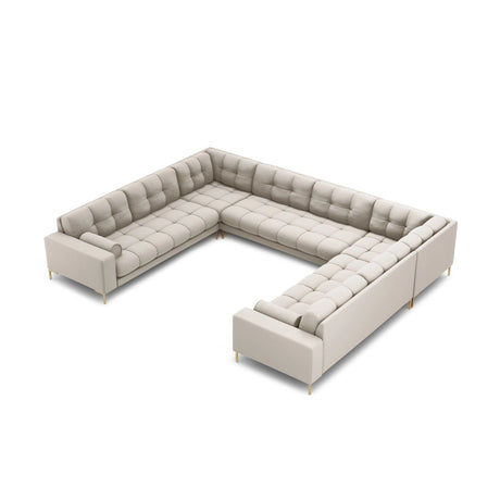 Bali 9-Sitzer Panorama Sofa aus Strukturierter Stoff in Beige (Neve 04), Beine in Goldmetall, 327x256x75 cm von Cosmopolitan Design – Bild 1