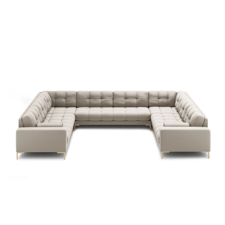 Bali 9-Sitzer Panorama Sofa aus Strukturierter Stoff in Beige (Neve 04), Beine in Goldmetall, 327x256x75 cm von Cosmopolitan Design – Bild 3