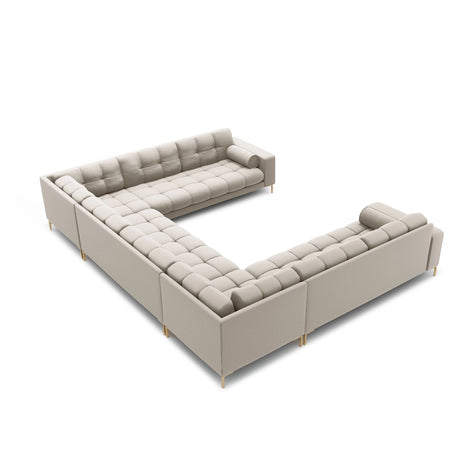 Bali 9-Sitzer Panorama Sofa aus Strukturierter Stoff in Beige (Neve 04), Beine in Goldmetall, 327x256x75 cm von Cosmopolitan Design – Bild 4