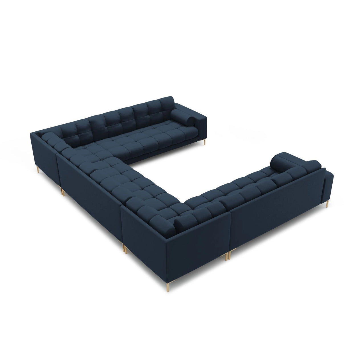 Bali 9-Sitzer Panorama Sofa aus Strukturierter Stoff in Blau (Neve 77), Beine in Goldmetall, 327x256x75 cm von Cosmopolitan Design – Bild 4
