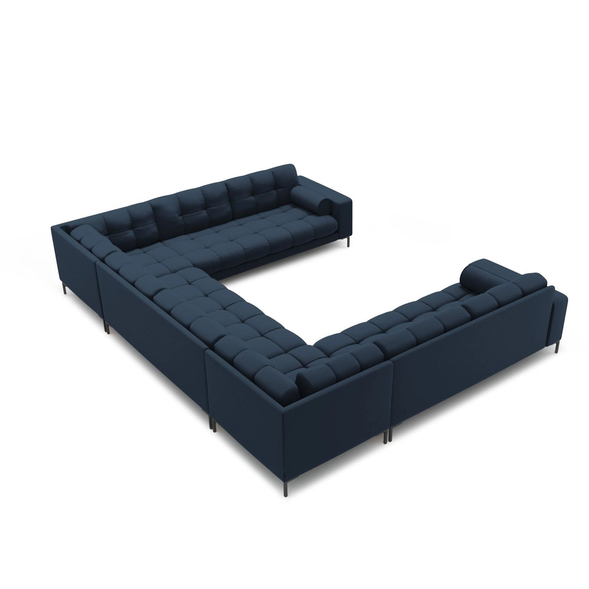 Bali 9-Sitzer Panorama Sofa aus Strukturierter Stoff in Blau (Neve 77), Beine in Schwarzes Metall, 327x256x75 cm von Cosmopolitan Design – Bild 4