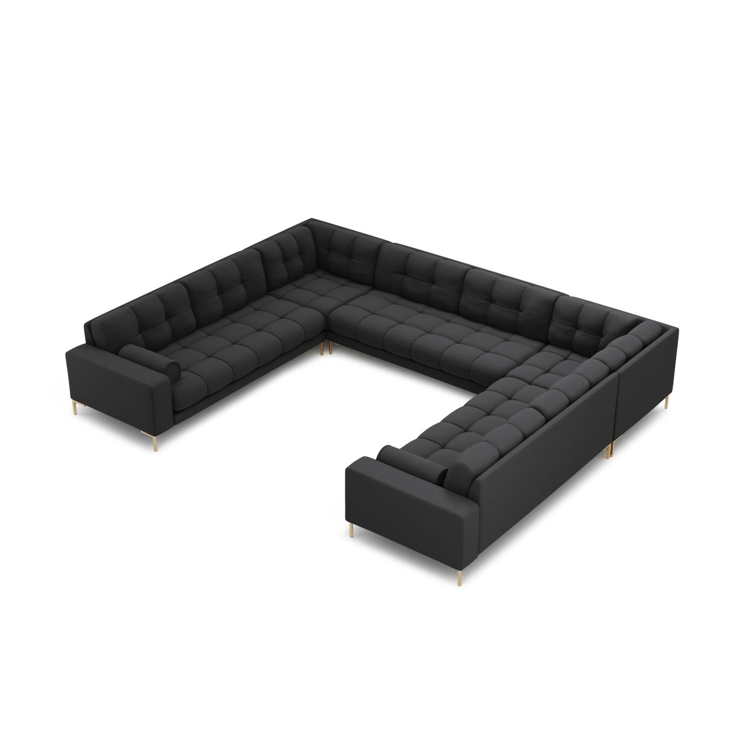 Bali 9-Sitzer Panorama Sofa aus Strukturierter Stoff in Dunkelgrau (Neve 97), Beine in Goldmetall, 327x256x75 cm von Cosmopolitan Design – Bild 1
