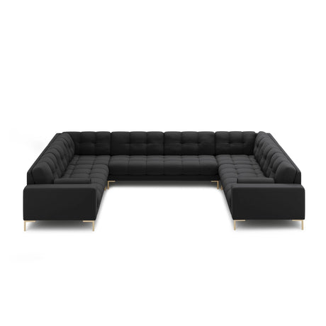 Bali 9-Sitzer Panorama Sofa aus Strukturierter Stoff in Dunkelgrau (Neve 97), Beine in Goldmetall, 327x256x75 cm von Cosmopolitan Design – Bild 3