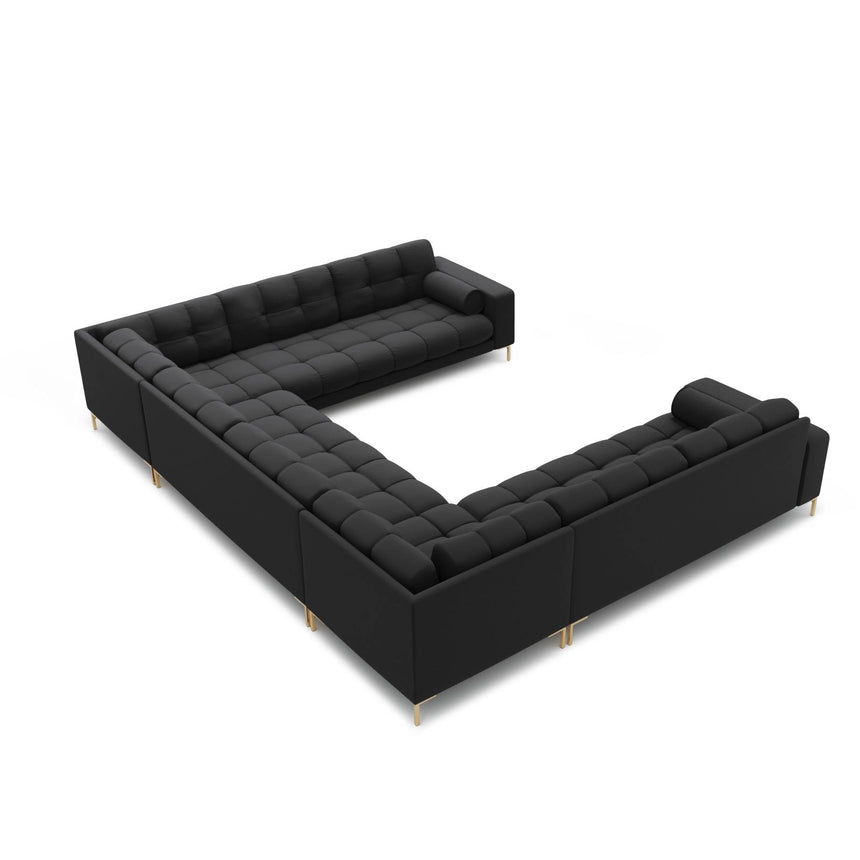 Bali 9-Sitzer Panorama Sofa aus Strukturierter Stoff in Dunkelgrau (Neve 97), Beine in Goldmetall, 327x256x75 cm von Cosmopolitan Design – Bild 4