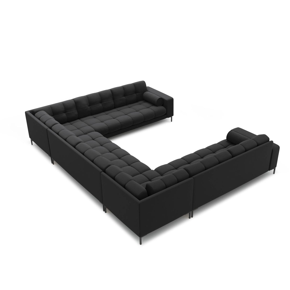 Bali 9-Sitzer Panorama Sofa aus Strukturierter Stoff in Dunkelgrau (Neve 97), Beine in Schwarzes Metall, 327x256x75 cm von Cosmopolitan Design – Bild 4