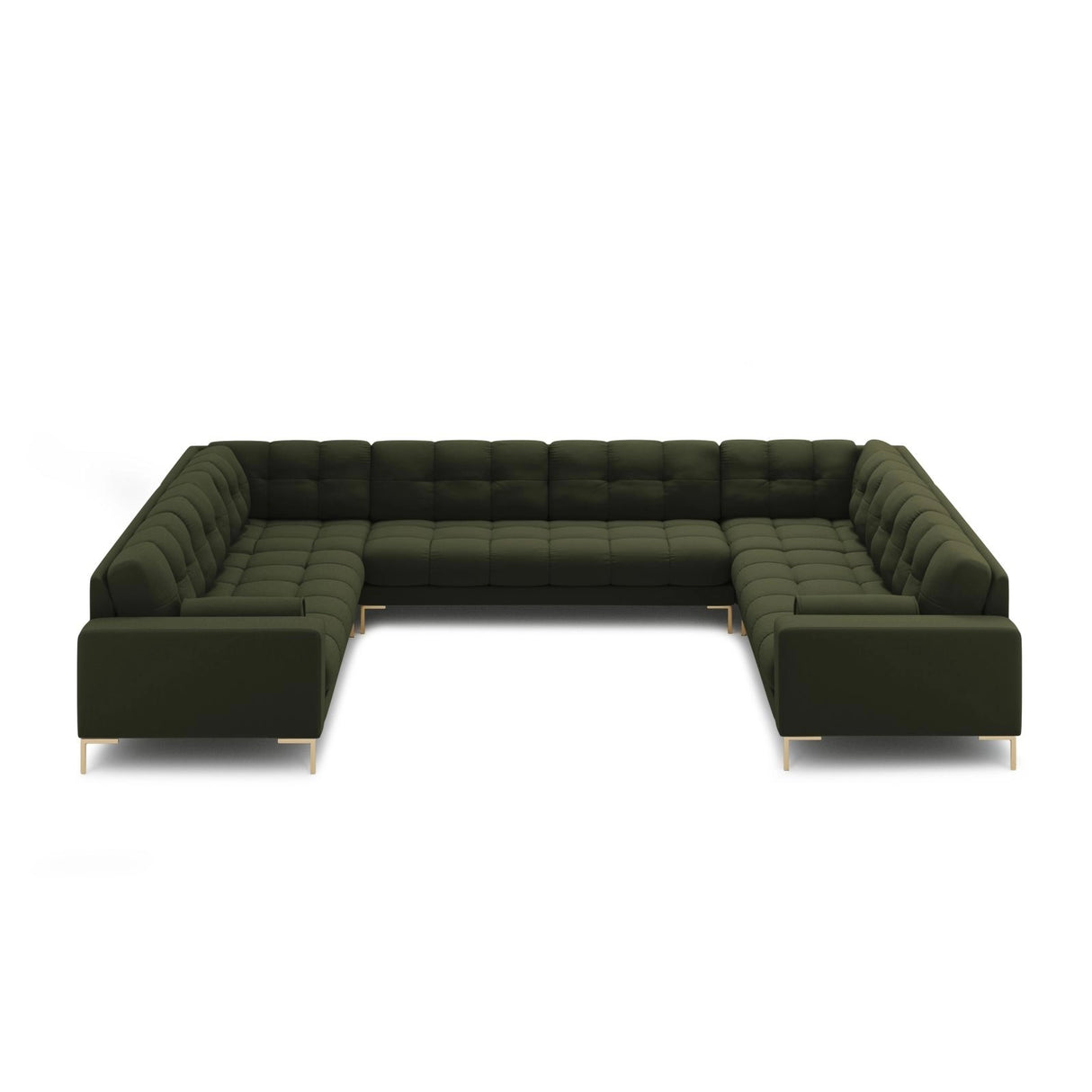Bali 9-Sitzer Panorama Sofa aus Strukturierter Stoff in Grün (Neve 39), Beine in Goldmetall, 327x256x75 cm von Cosmopolitan Design – Bild 3