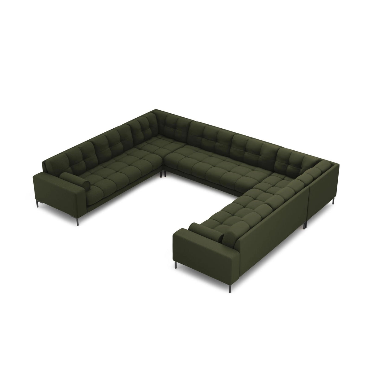 Bali 9-Sitzer Panorama Sofa aus Strukturierter Stoff in Grün (Neve 39), Beine in Schwarzes Metall, 327x256x75 cm von Cosmopolitan Design – Bild 1