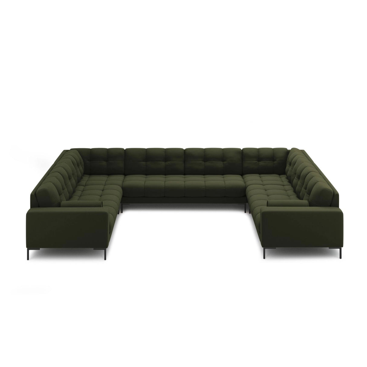 Bali 9-Sitzer Panorama Sofa aus Strukturierter Stoff in Grün (Neve 39), Beine in Schwarzes Metall, 327x256x75 cm von Cosmopolitan Design – Bild 3