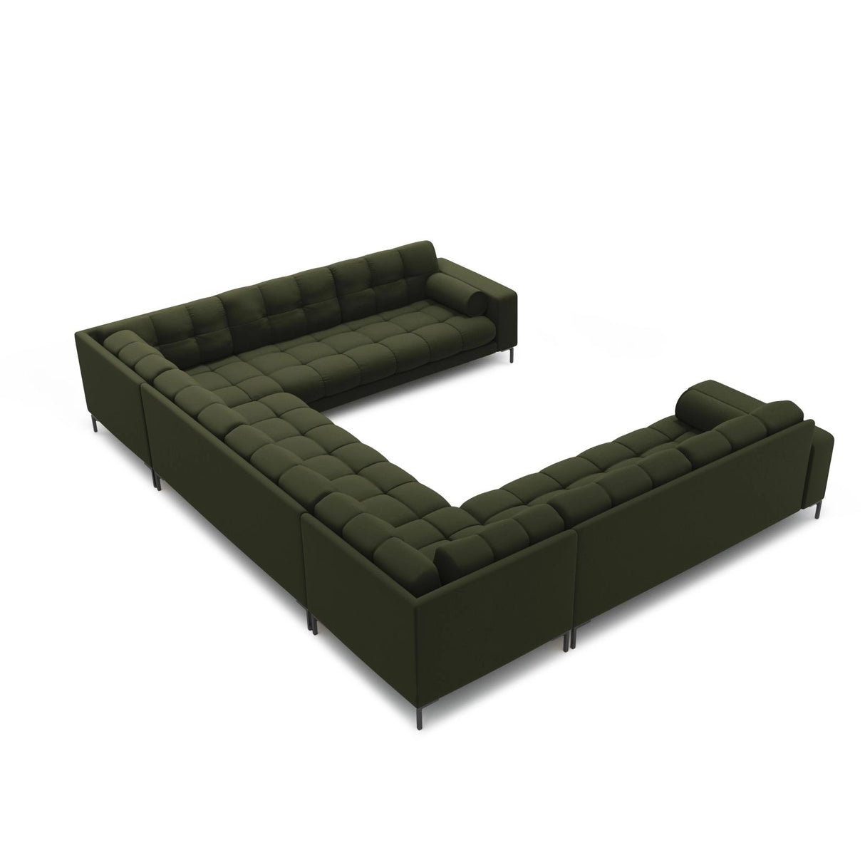 Bali 9-Sitzer Panorama Sofa aus Strukturierter Stoff in Grün (Neve 39), Beine in Schwarzes Metall, 327x256x75 cm von Cosmopolitan Design – Bild 4
